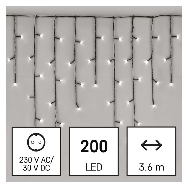 Emos D4CC01 3,6m/200LED/kül-beltéri/hideg fehér jégcsap karácsonyi LED fényfüggöny