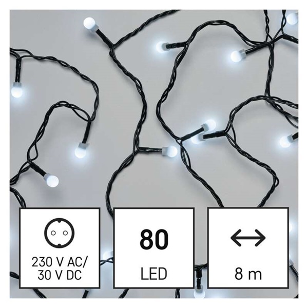 Emos D5AC02 8m/80LED/kül-beltéri/időzítős/hideg fehér/golyók karácsonyi LED fényfüzér