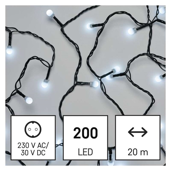 Emos D5AC03 20m/200LED/kül-beltéri/időzítős/hideg fehér/golyók karácsonyi LED fényfüzér