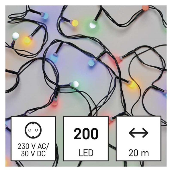 Emos D5AM03 20m/200LED/kül-beltéri/időzítős/többszínű/golyók karácsonyi LED fényfüzér