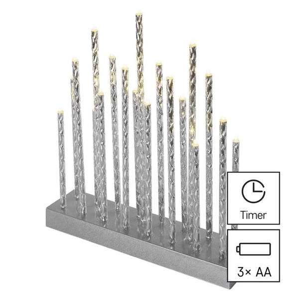 Emos DCAW02 28,5 cm 3x AA beltéri meleg fehér időzítős ezüst LED gyertyatartó