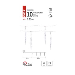 Emos DCGC01 1,35m/10LED/2xAA/beltéri/hideg fehér/időzítős/jégcsapok karácsonyi LED fényfüzér