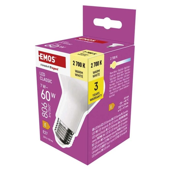 Emos LED izzó classic R63 E27/7 W (60 W)/806 lm/meleg fehér