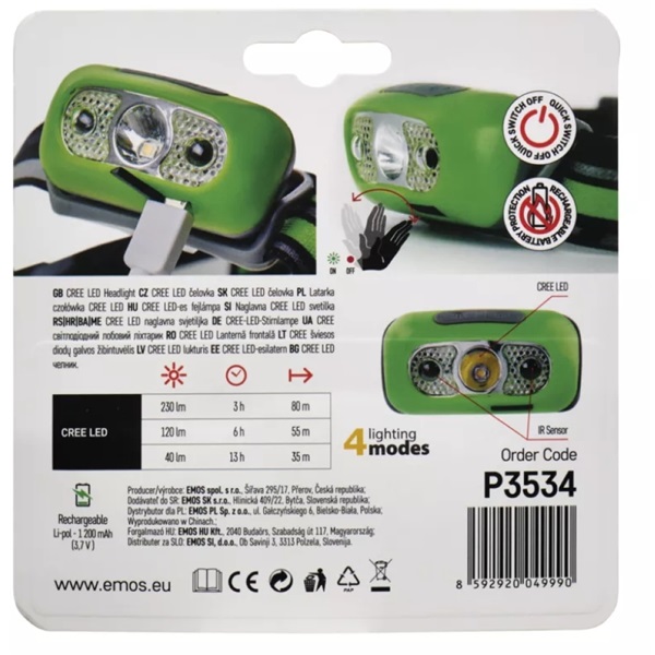 Emos P3534 CREE LED 230lm tölthető fejlámpa