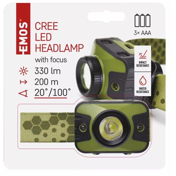 Emos P3539 CREE LED + 2x piros LED 330lm 3xAAA fejlámpa