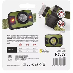 Emos P3539 CREE LED + 2x piros LED 330lm 3xAAA fejlámpa