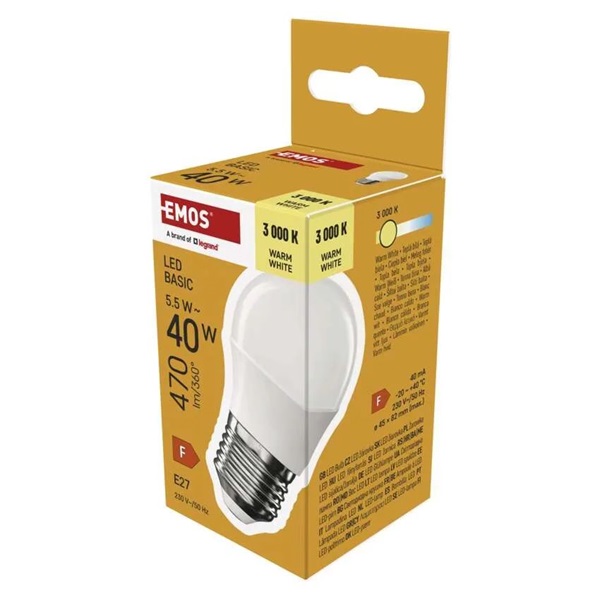 Emos ZL6F22 Basic MINI GLOBE 5,5W 470lumen E27 LED meleg fehér gömb izzó