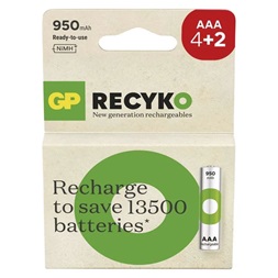 GP ReCyko NiMH akkumulátor HR03 (AAA) 950mAh 4+2db