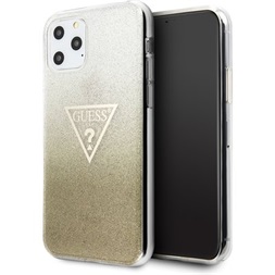 GUESS iPhone 11 Pro Max csillámos folyadékos háromszöges arany TPU tok