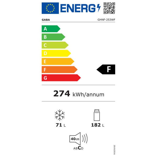 Gaba GHNF-253WF 253 L alulfagyasztós NoFrost hűtőszekrény