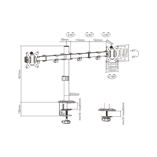 Gembird MA-D2-01 17"-32" kétkaros asztali monitor tartó konzol