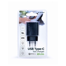 Gembird TA-UQC3-03 18W USB A/USB C fekete gyorstöltő