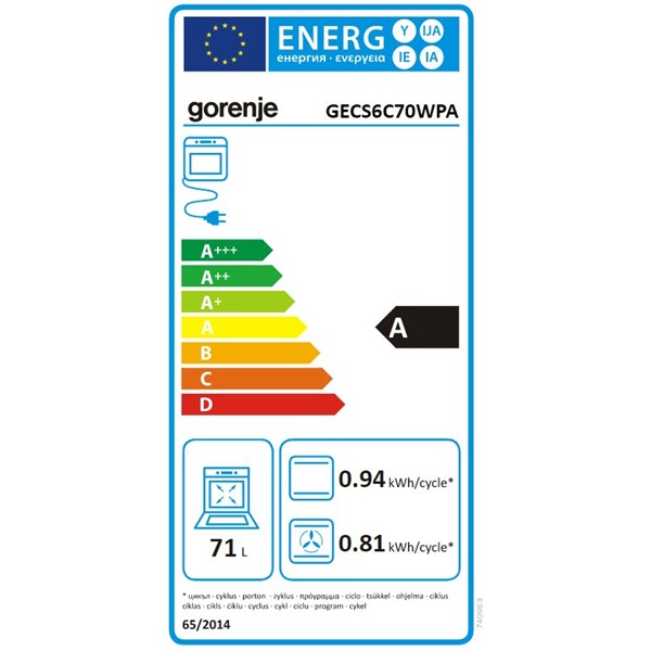 Gorenje GECS6C70WPA kerámialapos fehér elektromos tűzhely