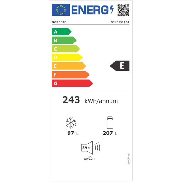 Gorenje NRK6192AS4 inox alulfagyasztós hűtőszekrény