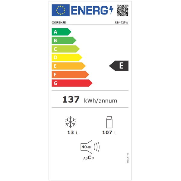 Gorenje RB492PW egyajtós hűtőszekrény