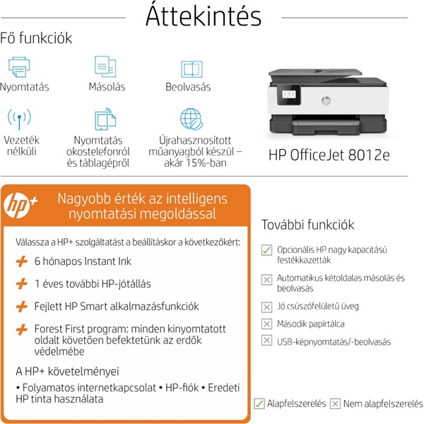 HP OfficeJet 8012E All-in-One multifunkciós tintasugaras Instant Ink ready nyomtató