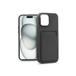 Haffner PT-6841 Apple iPhone 15 Card Case fekete szilikon hátlap kártyatartóval