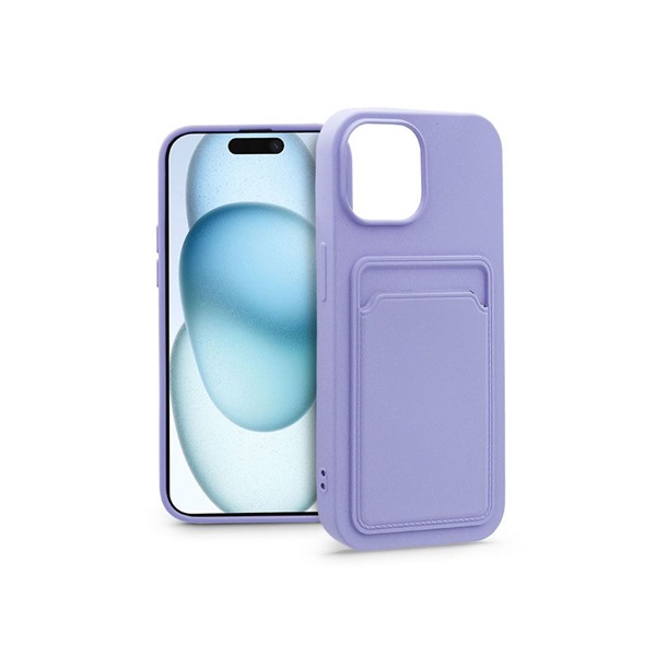 Haffner PT-6842 Apple iPhone 15 Card Case lila szilikon hátlap kártyatartóval