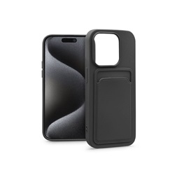 Haffner PT-6847 Apple iPhone 15 Pro Card Case fekete szilikon hátlap kártyatartóval