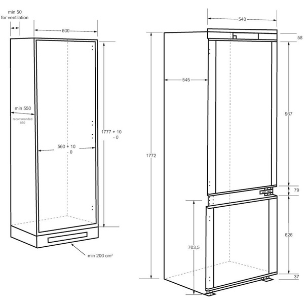 Haier HBW5518E beépíthető alulfagyasztós hűtőszekrény