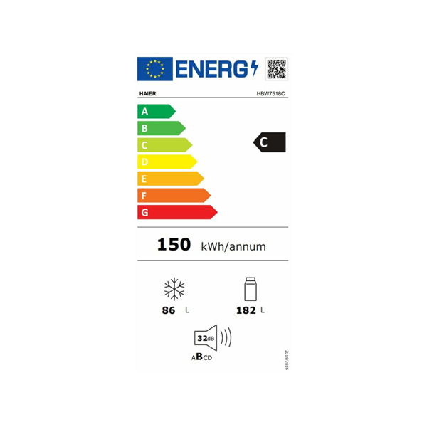 Haier HBW7518C beépíthető alulfagyasztós hűtőszekrény