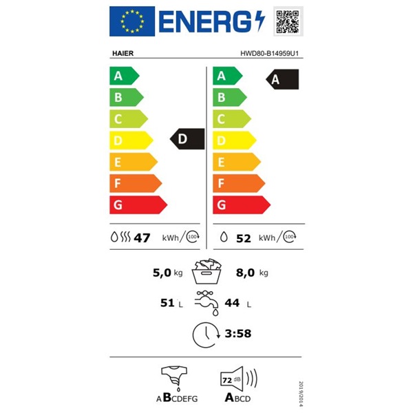 Haier HWD80-B14959U1-S mosó-szárítógép