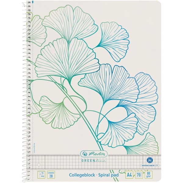 Herlitz GREENline Ginkgo A4 70lapos kockás spirálfüzet