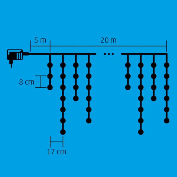 Home KKF 608/WH 5x20m/600 LED/kül-beltéri hidegfehér LED-es karácsonyi fényfüggöny