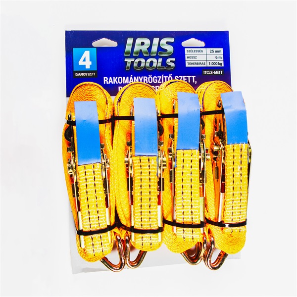 IRIS TOOLS ITCLS-6M1T blister 4db-os csomag, rakományrögzítő szett, kétrészes racsnis spanifer, 1.000 kg, 6 m, 25 mm