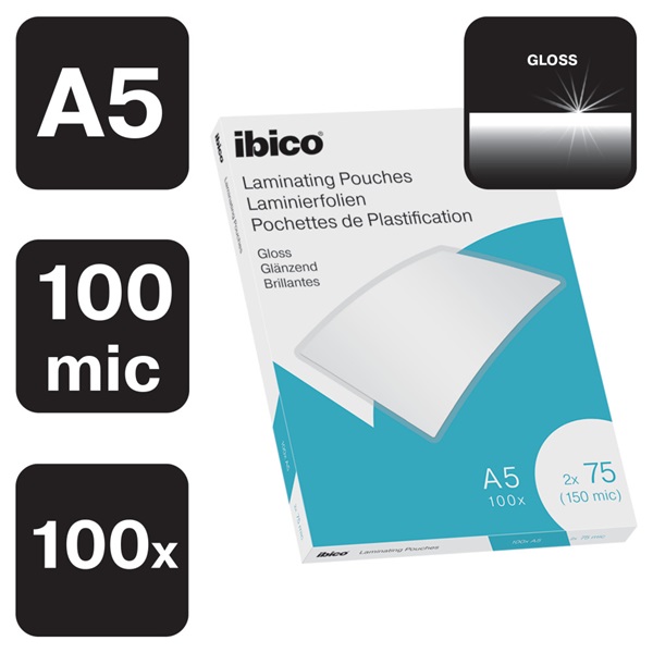 Ibico  A5 75 micron, 100 db/csomag light fényes laminálófólia