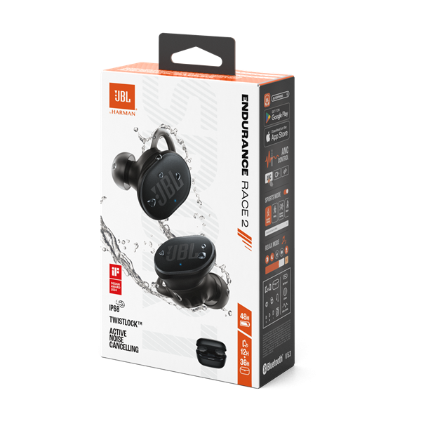 JBL Endurance Race 2 True Wireless Bluetooth zajszűrős fekete sport fülhallgató