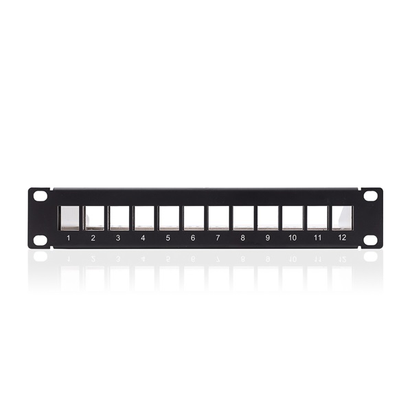 KE-Line 10“ 1U 12 port moduláris fekete üres patch panel