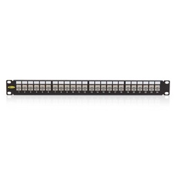 KE-Line Cat6A Moduláris árnyékolt Patch panel 1U 24xRJ45/s fekete HD csatlakozókkal