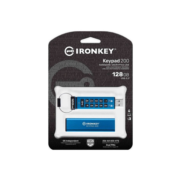 Kingston 128GB USB3.2 Gen1 A Ironkey Keypad 200 (IKKP200/128GB) Flash Drive