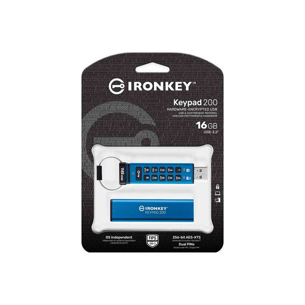 Kingston 16GB USB3.2 Gen1 A Ironkey Keypad 200 (IKKP200/16GB) Flash Drive