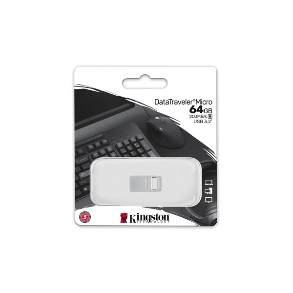 Kingston 64GB DataTraveler Micro USB3.2 A Ezüst (DTMC3G2/64GB) Flash Drive