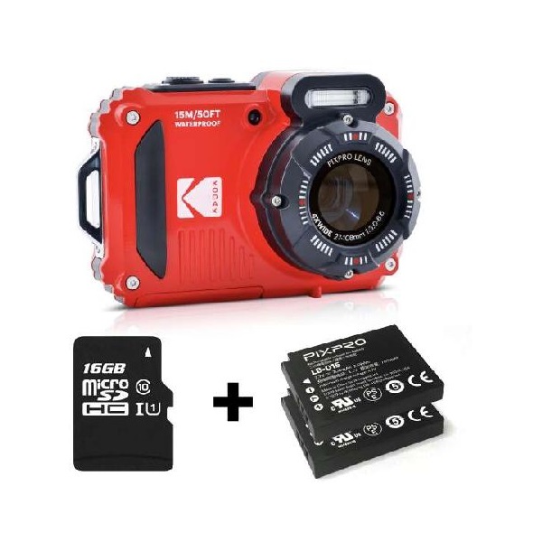 Kodak Pixpro WPZ2 vízálló/porálló/ütésálló digitális piros fényképezőgép + 16Gb microSd + akkumulátor