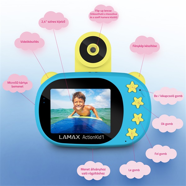 LAMAX ActionKid1 Full HD 8MP kék gyerek akciókamera vízálló tokkal