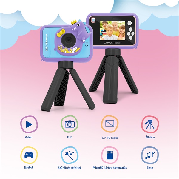 LAMAX PixelKid1 Pink Full HD 8MP rózsazsín gyerek fényképezőgép és kamera