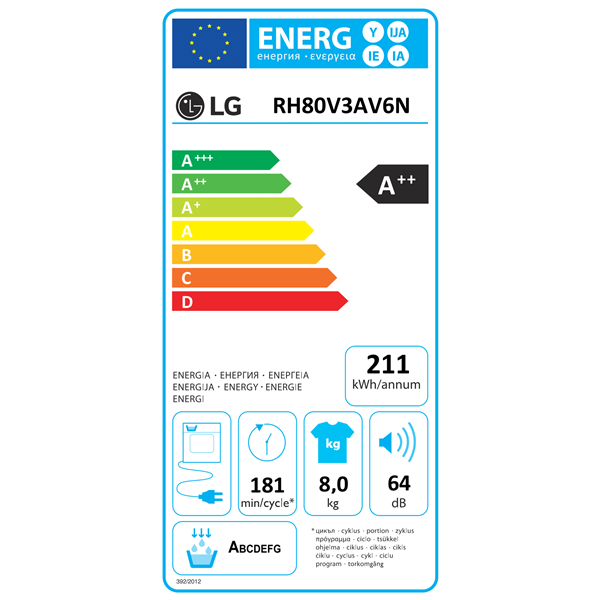 LG RH80V3AV6N 8 kg hőszivattyús szárítógép