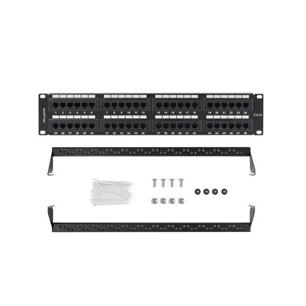 Lanberg PPU5-2048-B 19" 2U 48port Cat5e UTP árnyékolatlan fekete patch panel