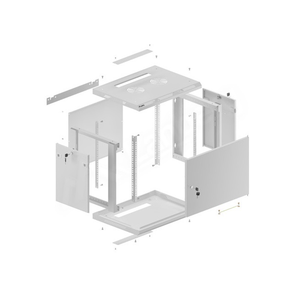 Lanberg WF01-6409-00S 19" 9U SZÉL:600 MÉLY:450 MAG:512 lapraszerelt fémajtós szürke fali rack szekrény