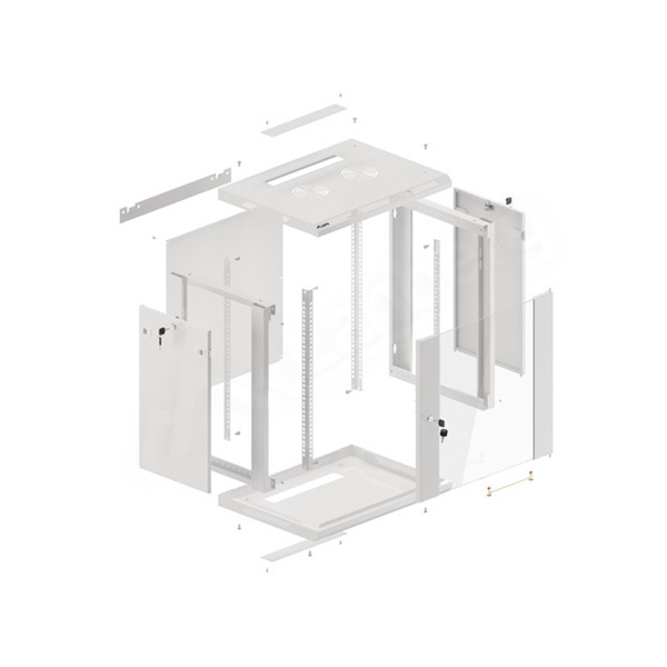 Lanberg WF01-6412-10S 19" 12U SZÉL:600 MÉLY:450 MAG:645 lapraszerelt üvegajtós szürke fali rack szekrény