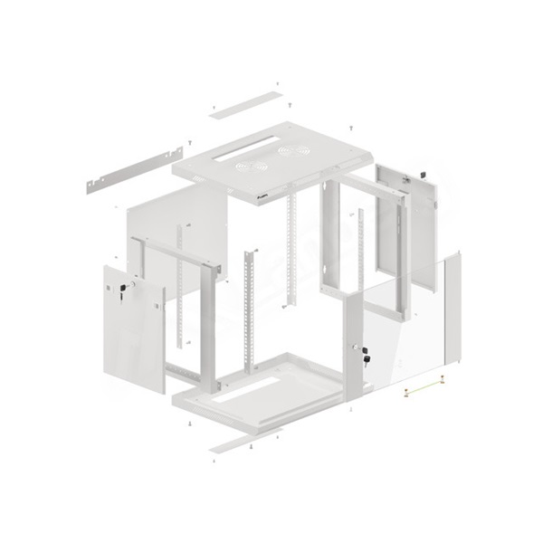 Lanberg WF01-6606-10S 19" 9U SZÉL:600 MÉLY:450 MAG:512 lapraszerelt üvegajtós szürke fali rack szekrény