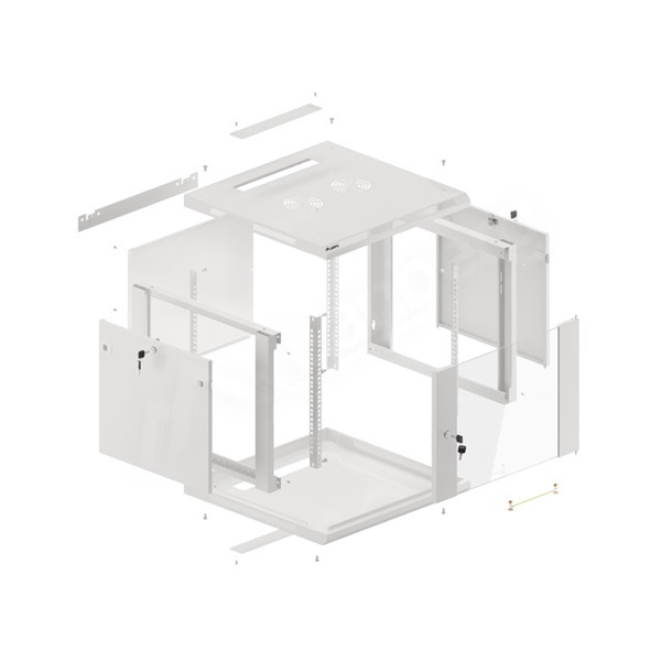 Lanberg WF01-6609-10S 19" 9U SZÉL:600 MÉLY:600 MAG:512 lapraszerelt üvegajtós szürke fali rack szekrény