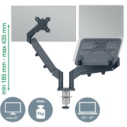 Leitz Ergo Dual sötétszürke helytakarékos monitor- és laptopkar