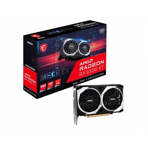 MSI Radeon RX 6500 XT MECH 2X 4G OC AMD 4GB GDDR6 64bit PCIe videókártya