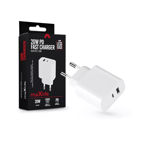 Maxlife ML063403 PD QC 20W USB - USB-C fehér töltő