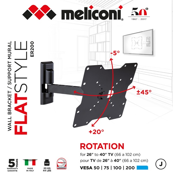 Meliconi FlatStyle FR200 dönthető, forgatható karos VESA 200 TV fali konzol