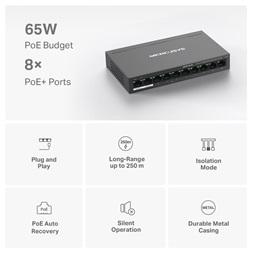 Mercusys MS110P 10port 10/100Mbps FE LAN 8xPoE+ LAN port nem menedzselhető asztali PoE+ Switch